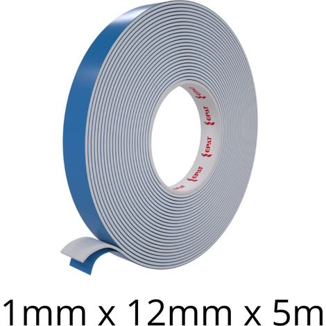 WA-ACC-002: Weißer PE-Schaum, doppelseitig klebend (blauer Abstandshalter), 1,0 mm dick, 12 mm x 5 m