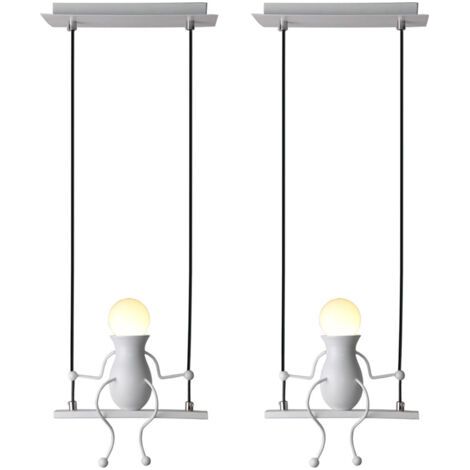 royaluxe- 2X Suspension Luminaire Créative Plafonnier Rétro Vintage Lustre D'Intérieur Pour Chambre D'Enfant, Chambre À Coucher, Jardin D'Enfants, Café, Blanc (1/5)