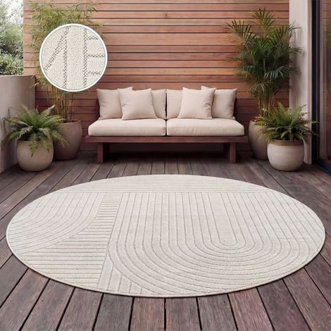 Paco Home Tappeto Cucina Esterno Salotto Moderno Balcone Scandinavo Boho Monocolore Crema Ø 200 cm tondo