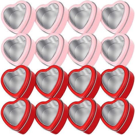 16 boîtes métalliques en forme de cœur avec couvercles, des pots à bougies vides, des boîtes cadeaux rouges et roses pour la Saint-Valentin (1/5)