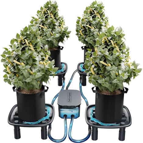 Système de vidange automatique avec pompe à eau pour culture en intérieur - Lot de 4  4 bacs de vidange et sac de plantation de 5 gallons, dessous de vidange pour plantes d'intérieur et tente de cultu (1/5)