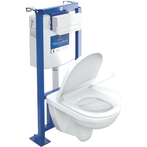 Pack inodoro suspendido sin cerco VILLEROY ET BOCH O.novo + asiento + placa blanca + estructura