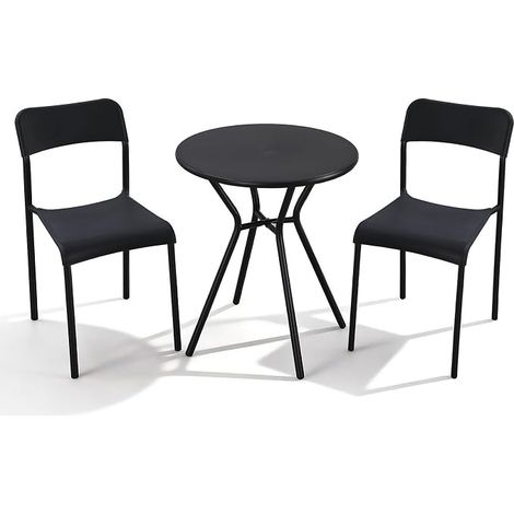 Outdoor Bistro Set 2 Persons Metal Table 3 Pieces Black (1/5)
