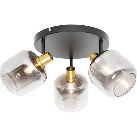 Smart Ceiling Spotlight Black with Gold and Smoke Glass Incl. 3 Wifi P45 - Zuzanna