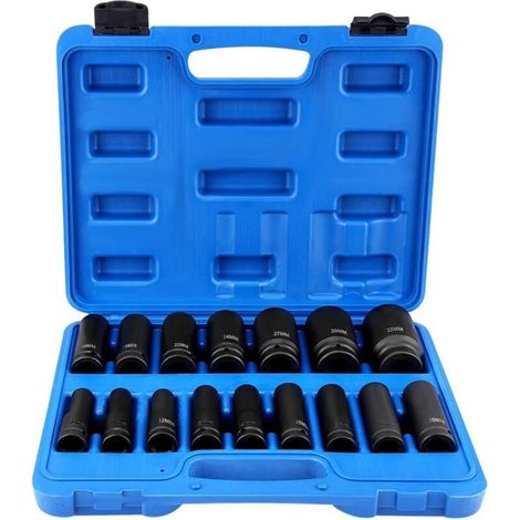 Coffret Douille Poids Lourd, Douilles pour cle a Choc, Douille Choc Longue, Douilles a Chocs de 16 Pièces 1/2"pouce, Coffret Douille Choc pour la Réparation et L'entretien des Véhicules à Moteur (1/4)