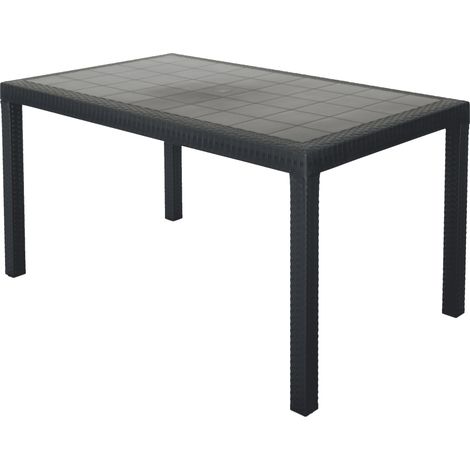 Tavolo da giardino rettangolare 150 x 90 centimetri effetto rattan color grigio antracite