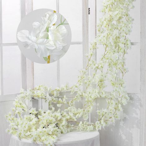 3PCS Guirlande Fleurs Artificielles, Fleur Artificielle 180cm Fleurs Guirlande de Fleurs Artificielles, Blanc Guirlande Fleur De Cerisier Artificielle pour Maison Jardin Fêtes Mariage (1/5)