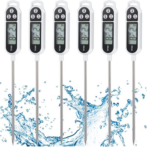 Lot de 6 thermomètres à viande avec lecture rapide et sonde longue, 24,5 cm (9,65 pouces), étanches, numériques, blancs.-AquaForge (1/5)