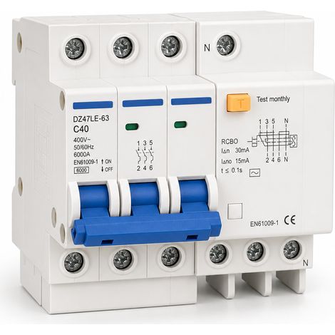 Disjoncteur différentiel 3P 40A C 6kA 400V EN61009