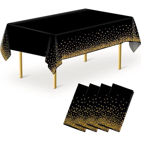 4PCS Nappes de Table de Fête Noir et Or Jetables pour Table Rectangulaire, Couverture de Table Confettis Dorés, pour pour Anniversaire, fête, Pique-Nique, Remise des diplômes (137 x 274 cm) (1/5)
