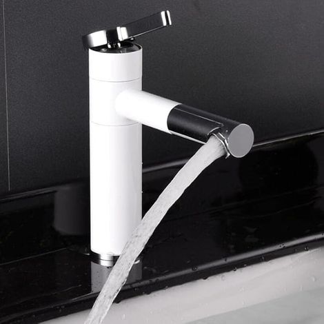 Grifo giratorio con mango o para baño, grifo de lavabo elegante, blanco (1/5)