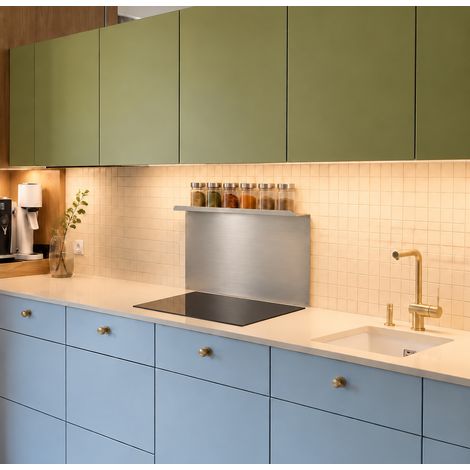 ZEROINOX – Paraschizzi Cucina con Mensola 9 cm in Acciaio Inox AISI 304 – Spessore 15/10 – Protezione Parete Antiolio – Acciaio Satinato - Profondità 40 - Dimensione Paraschizzi: L40 x P40 (1/5)