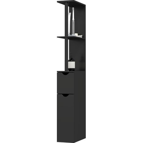 Colonne de salle de bains avec 2 étagères et 2 armoires, meuble haut gain de place 15.2x29.8x118 cm, noir (1/5)