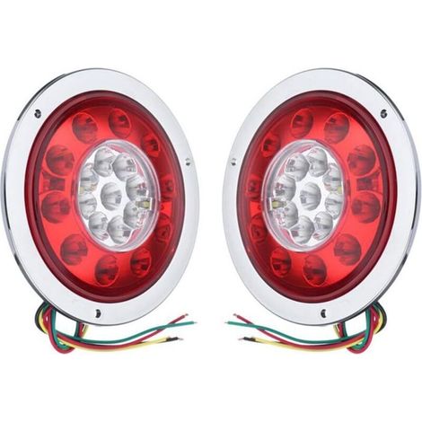 Lot de 2 feux arrière ronds 19 LED, feux de freinage, feux de position rouge ambré pour camion, remorque, camion, clignotant, feu de freinage 10-30 V (argenté) (1/4)