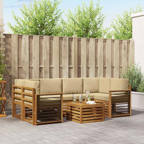 Outdoor-Sofagarnitur 7 pcs Natur und Beige Massivholz Akazie (1/5)