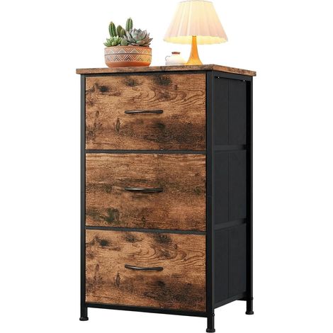 Commode Moderne avec 3 Tiroirs en Tissu et Plateau en Bois, Marron, 40x30x75 cm (1/5)