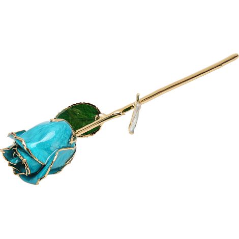 Roses plaquées or 24 carats, roses plaquées or finement décorées, avec socle, idéales pour la Saint-Valentin, Noël, la fête des mères, bleu ciel. (1/5)
