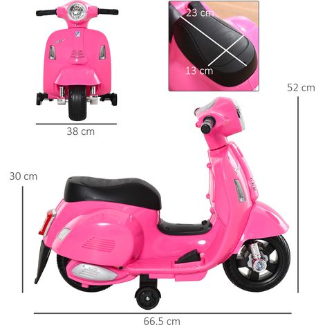 Trottinette électrique Vespa 6V sous licence officielle (pour enfants), avec phares et klaxon, pour les enfants de 18 à 36 mois, 66,5 x 38 x 52 cm, rose. (1/5)