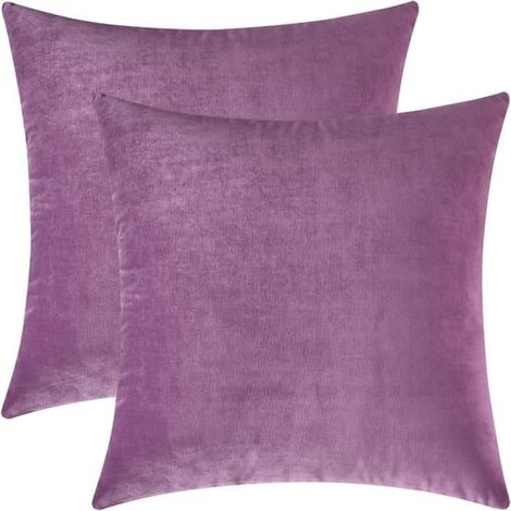 Lot de 2 housses de coussin carrées décoratives en velours doux uni - Violet - 45 x 45 cm