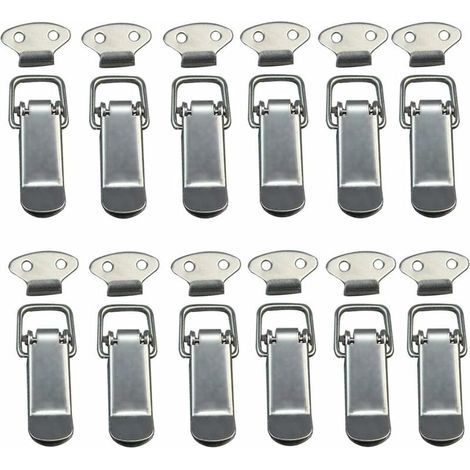 Attache Capot 12 Pièces, Fermeture à Levier, Loquet à Ressort,Loquet à Bascule Fermoir à Ressort avec Crochet Fermeture à Ressort en Acier Inoxydable pour Coffret, Boîte, Tiroir, Armoire- (1/4)