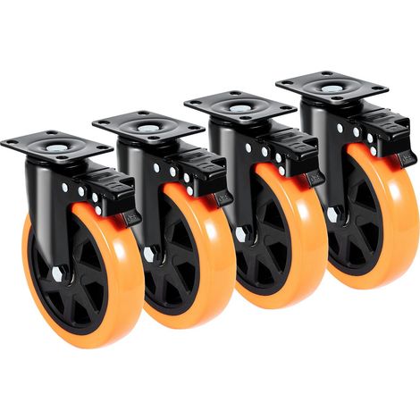 Roulettes pivotantes 15,2 cm avec plateau set de 4 en PVC silencieuses anti-traces capacité 317,5 kg pour meubles et ateliers (1/5)
