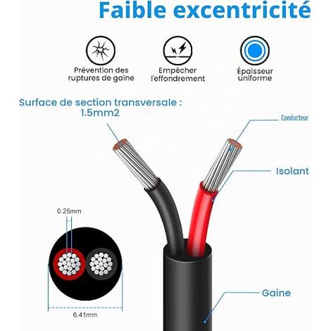 16AWG 2x1.5mm² 2 conductor electrical cable, flexible tinned copper wire, compatible 5V/12V/24V LED power supply (1/4)