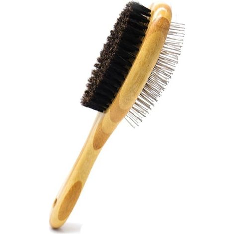 Brosse double face en bambou et poils de sanglier pour le toilettage, le nettoyage et le massage des chiens - Grande taille (1/5)