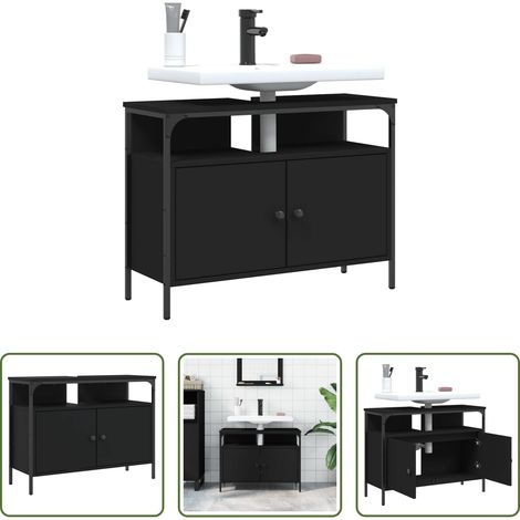 Bad Schrank -  Waschbeckenunterschrank Schwarz 80x30x60 cm Holzwerkstoff (1/5)