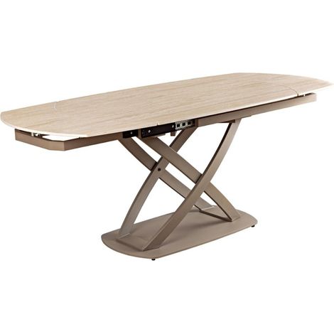 ATONIA Tisch – Oval ausziehbar 130 bis 190 cm – Keramikplatte in Marmoroptik beige – Metallbeine – Moderner Stil