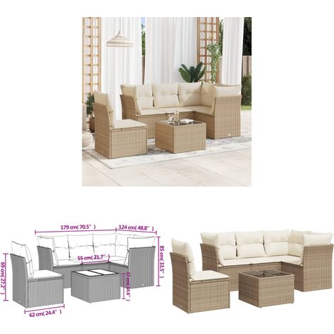 6-tlg. Garten-Sofagarnitur mit Kissen Beige Poly Rattan - Gartensortiment - Gartenmöbelset - Lounge Set - Outdoor Möbel - Rattan Gartenmöbel - Home & Living (1/3)