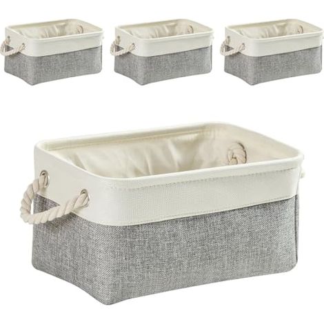 Lot de 4 boîtes de rangement pliables en tissu avec poignées pour armoires, armoires, étagères, salle de bain, vêtements, jouets, serviettes (M, gris blanc) (1/4)