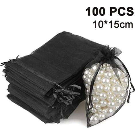 100 Pochettes à cordon, organza transparent, 10x15 cm, pour bijoux, cadeaux, mariage, fête (1/5)