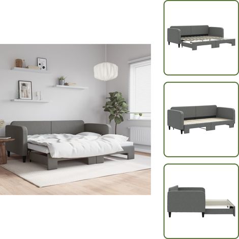 The Living Store Lit de jour avec gigogne sans matelas gris foncé 90x200 cm - Lit Deux Places - Canapé Lit - Lit Gigogne - Meuble Multifonction - Literie