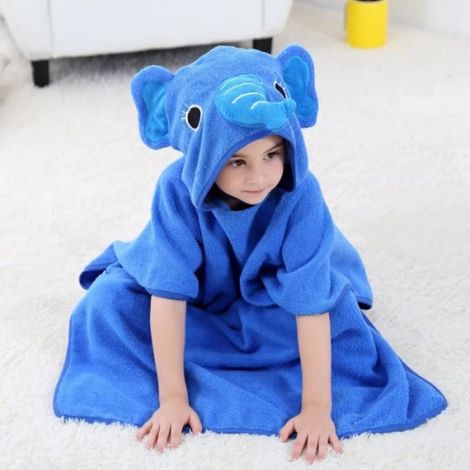 Serviette de Bain,Capuche Bébé Poncho Serviette de Bain 100% Doux Coton Peignoir Animal pour Garçon Fille 0-6 Ans,70x70cm,Éléphant (1/4)