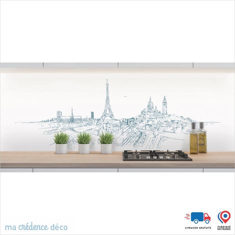 Crédence : Dessin Paris 1 - Couleur Bleu nacré - Alu composite - 120 - 60 (1/3)