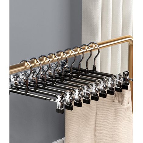 Kleiderbügel für Hosen, platzsparende Kleiderbügel mit rutschfesten Clips (10er-Set), Kleiderbügel für Röcke (1/5)