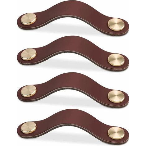 4 maniglie in pelle (marrone scuro, 96 mm) per mobili, pomelli per ante di armadi, pomelli per cassetti, maniglie vintage per armadi, cassettiere, cucina, bagno (1/3)