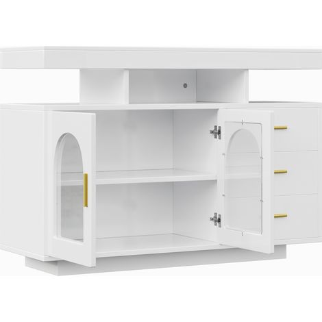 Credenza buffet con LED 120x40x80 cm bianca lucida, 3 cassetti e 2 ante in acrilico HOMVRA (1/5)