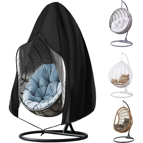 Housse de Chaise Suspendue, 230 200CM Housse de Chaise d'oeufs en Tissu Oxford 210D, Anti-UV Imperméable Bache de Protection Chaise de Jardin Extérieur avec Fermeture éclair et Cordon, Noir (1/5)