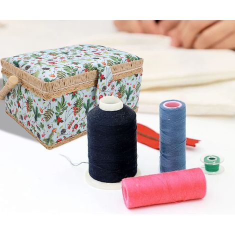Panier à couture motif pomme de pin de Noël, boîte de rangement pour matériel de couture avec plateau amovible et grande poignée (1/4)