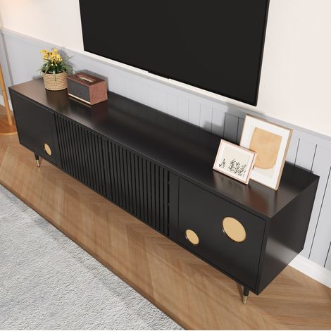 Meuble tv rangement 170 cm noir MDF 4 portes OKMYHOME (1/5)