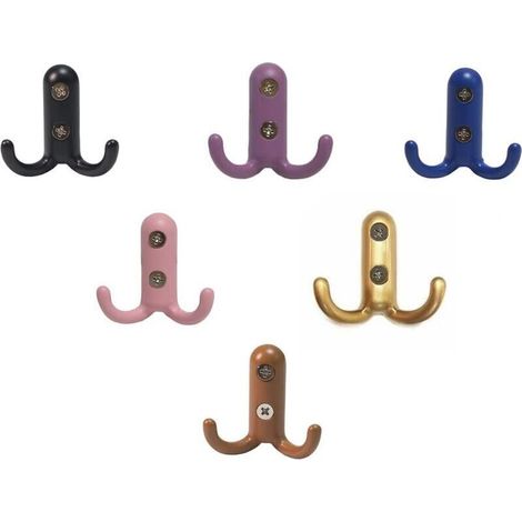 CSPARKV Lot de 6 crochets muraux colorés pour enfants - Vis - Petit crochet en métal décoratif - Pour chambre d'enfant - Porte-manteau - Crochets à chapeaux - Crochets à clés - Crochet double - B (1/5)