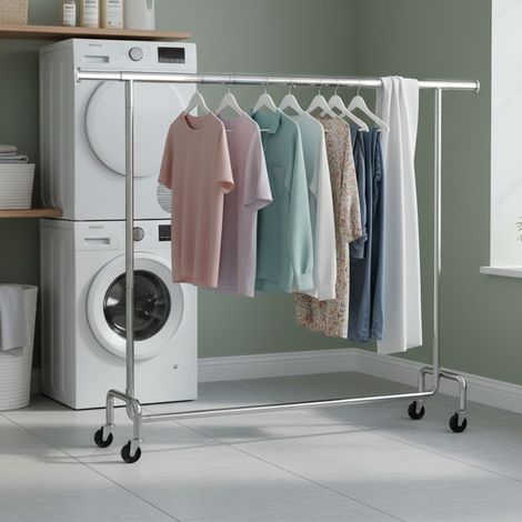 Portant à vêtements sur roulettes, tringle extensible, charge maximale 110 kg, argent (1/5)