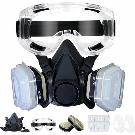 CE-zertifizierte Gasmaske für Pestizide, Chemikalien, Farben, Bauarbeiten und Formaldehyd – Modell 6200 mit mitgelieferter Schutzbrille-lsw