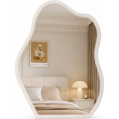 Specchio Asimmetrico da Parete Bianco Cornice Legno Decorazione Interni 46x60 cm (1/5)