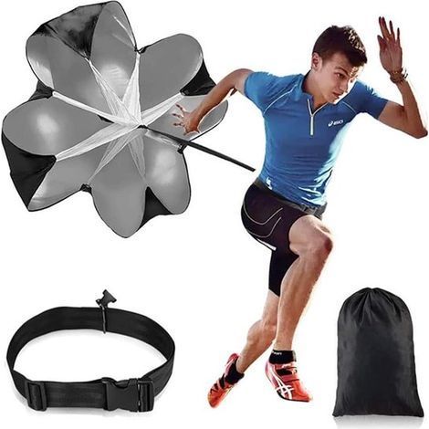 Parachute d'entraînement de vitesse - Parachute de résistance pour l'entraînement à l'accélération et à la vitesse - Équipement d'athlétisme portable - Convient aux athlètes - Noir - 1 pièce (1/5)