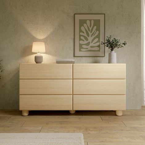 Aparador Hana, Cómoda 6 Cajones, un Estante, Puerta Corredera, 160x38x80h cm Roble Marrón (1/5)