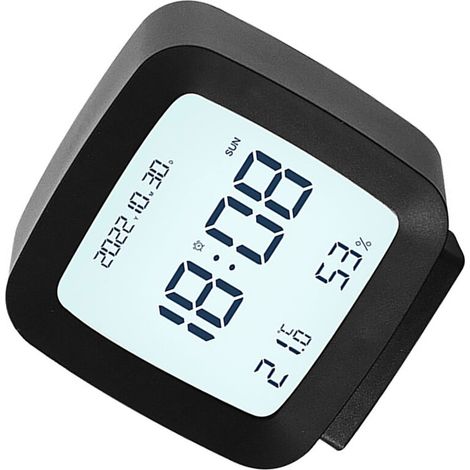 [Kinderwecker] Tragbarer schwarzer LED-Digitalwecker mit Temperatur- und Feuchtigkeitsanzeige, 4 x 7,8 x 8,3 cm