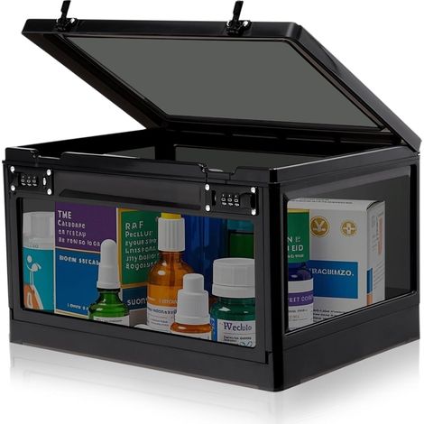 Boîte verrouillable avec double serrure à combinaison Boîte de sécurité de 24 l pour médicaments, téléphones portables et collations Boîte de rangement empilable avec 2 serrures à (1/5)