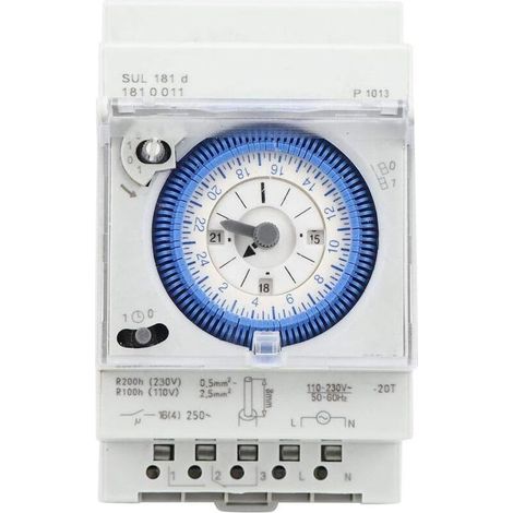 Analog timer with synchronous motor and daily program, timer, 12VAC/DC, 16A (1/5)